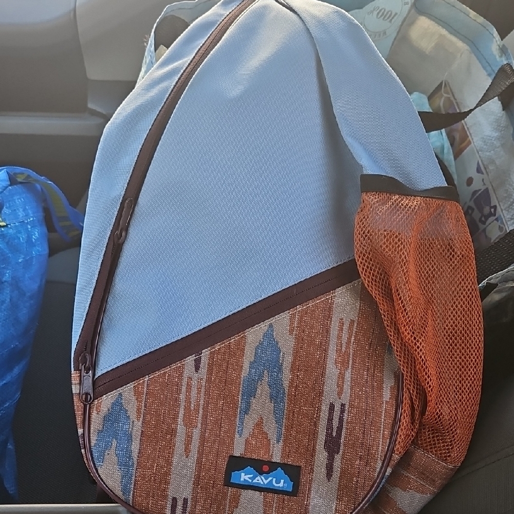 KAVU Men's Blue and Brown Patterned Backpack NWT
